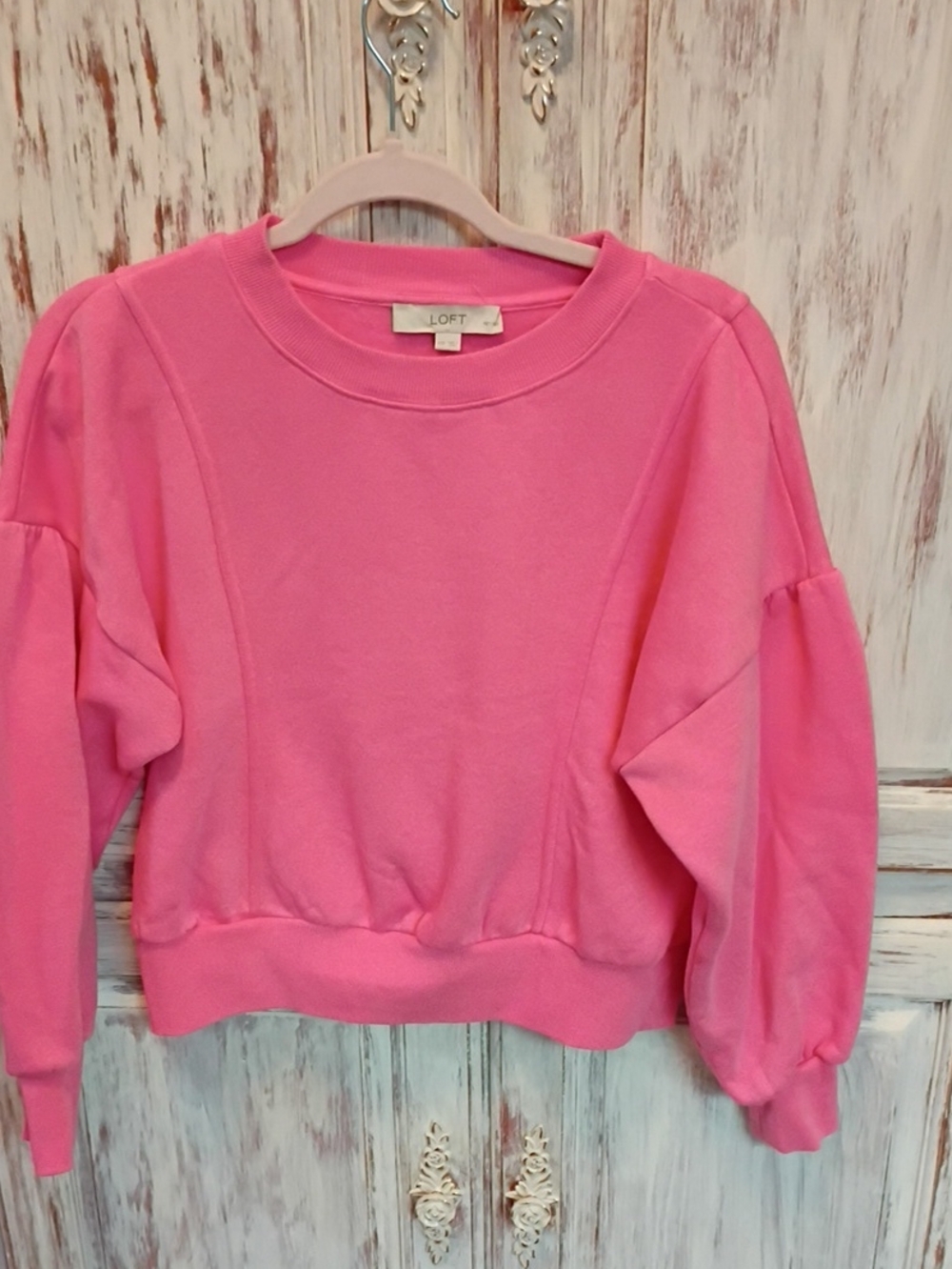 LOFT Bright Pink Balloon-Sleeve Sweatshirt